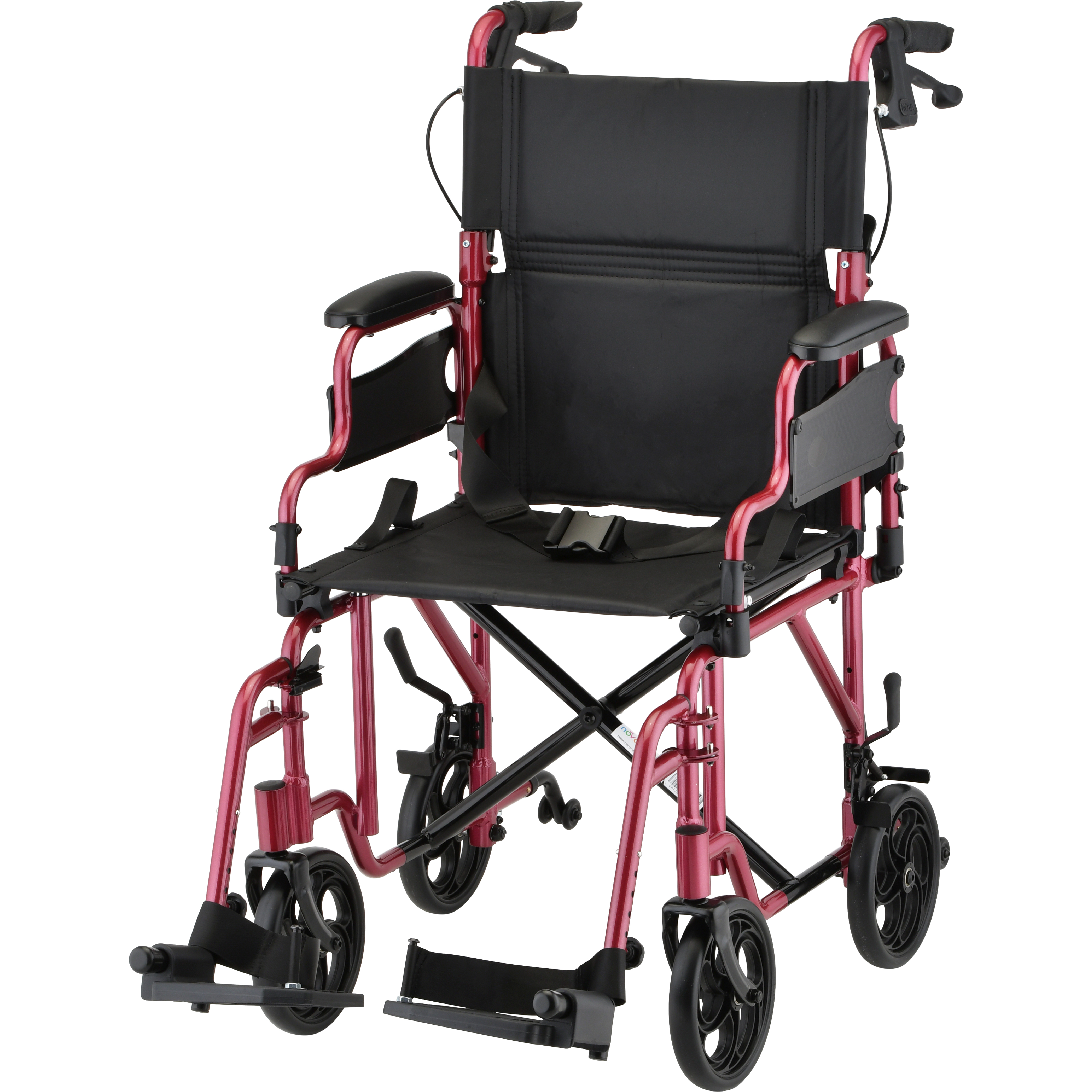 350R Nova Transport Chair Lightweight Flip Up Arms with Locking Hand Brakes Red