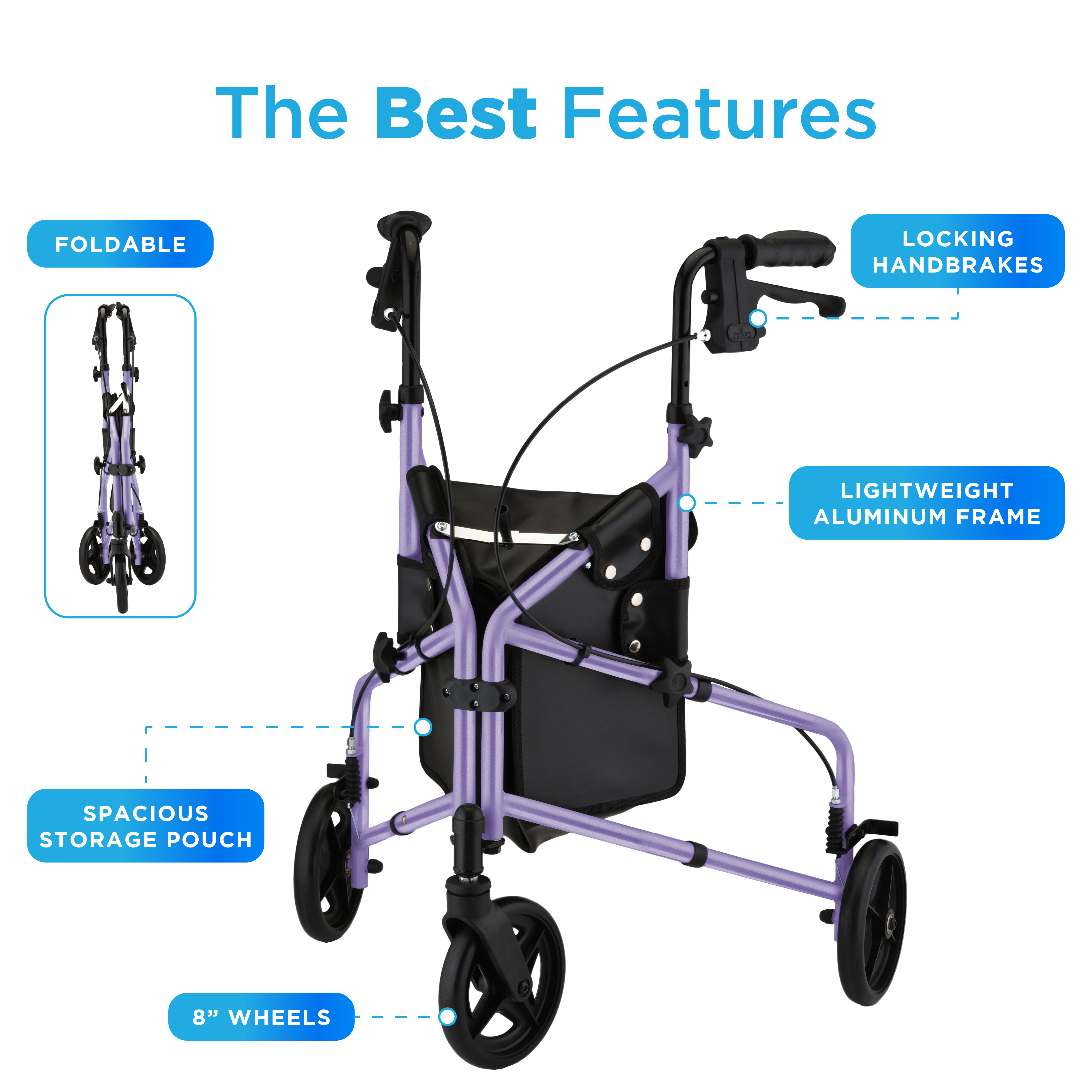 4903PL Nova Active 3 Wheel Rollator Purple Best Features 4903PL Nova Active 3 Wheel Rollator Purple Best Features