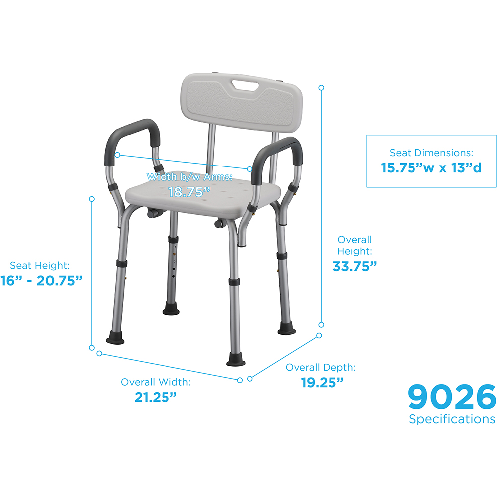 9026 Nova Shower Chair with Back and Arms Dimensions 9026 Nova Shower Chair with Back and Arms Dimensions