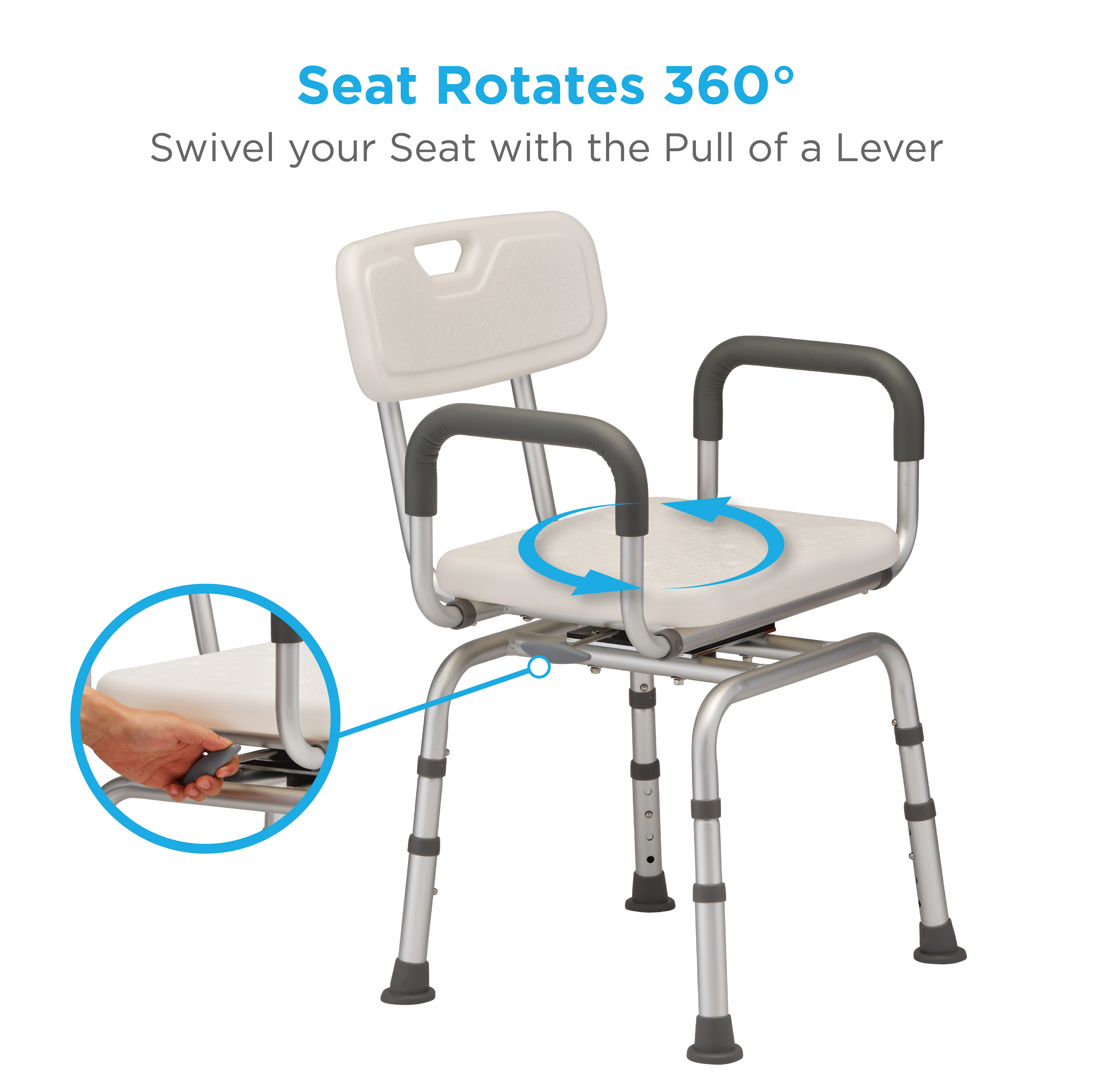 9040 Nova Shower Chair with Back and Arms Swivel Seat rotates
