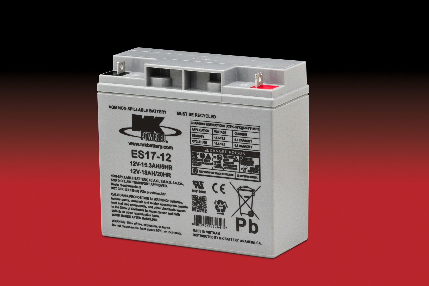 ES17-12 MK Battery ES17-12 MK 12 Volt 18 AMP Sealed Lead AGM Battery