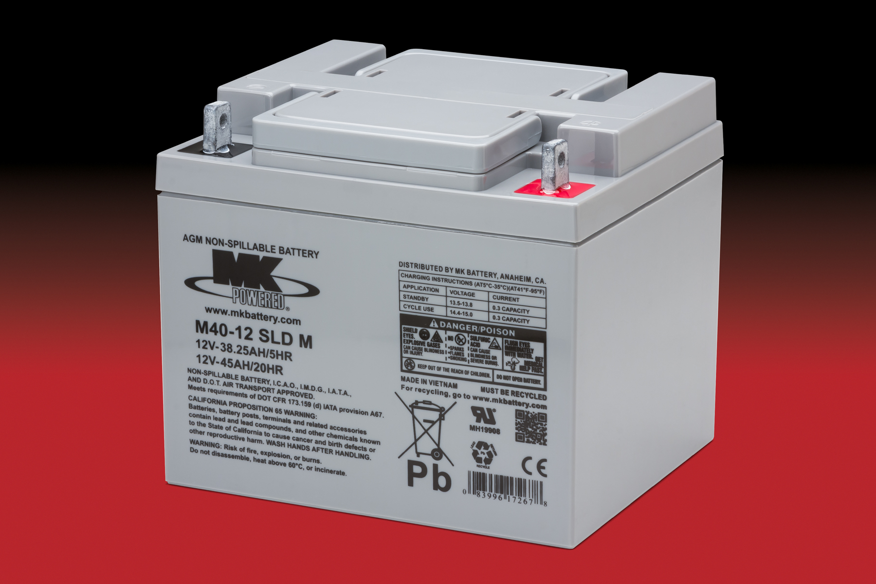 M40-12 SLD M MK Battery M40-12 SLD-M 12 Volt 45 AMP Sealed Lead MK Battery