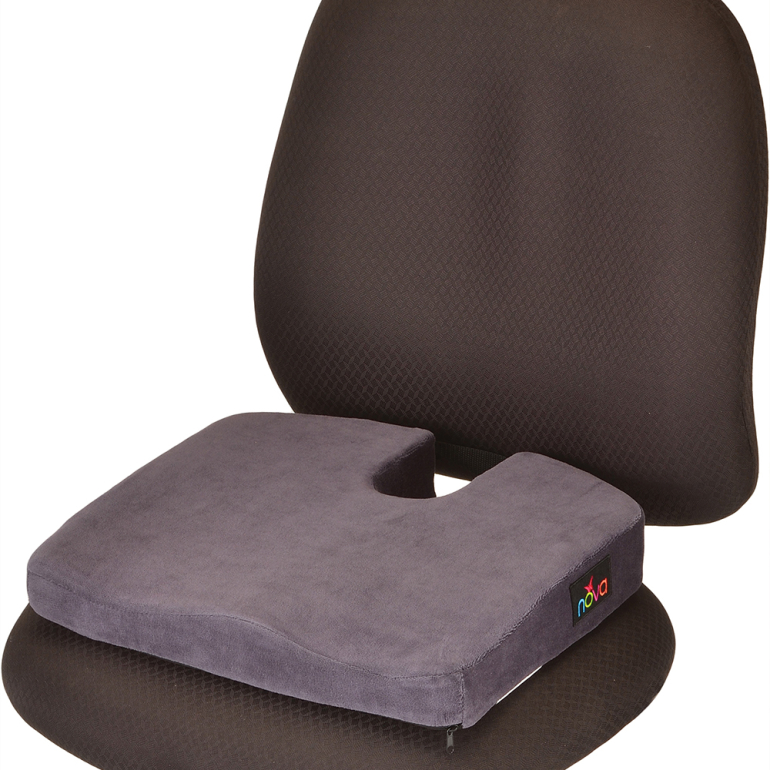 2655C Memory Foam Coccyx Cushion Velour Blue on chair