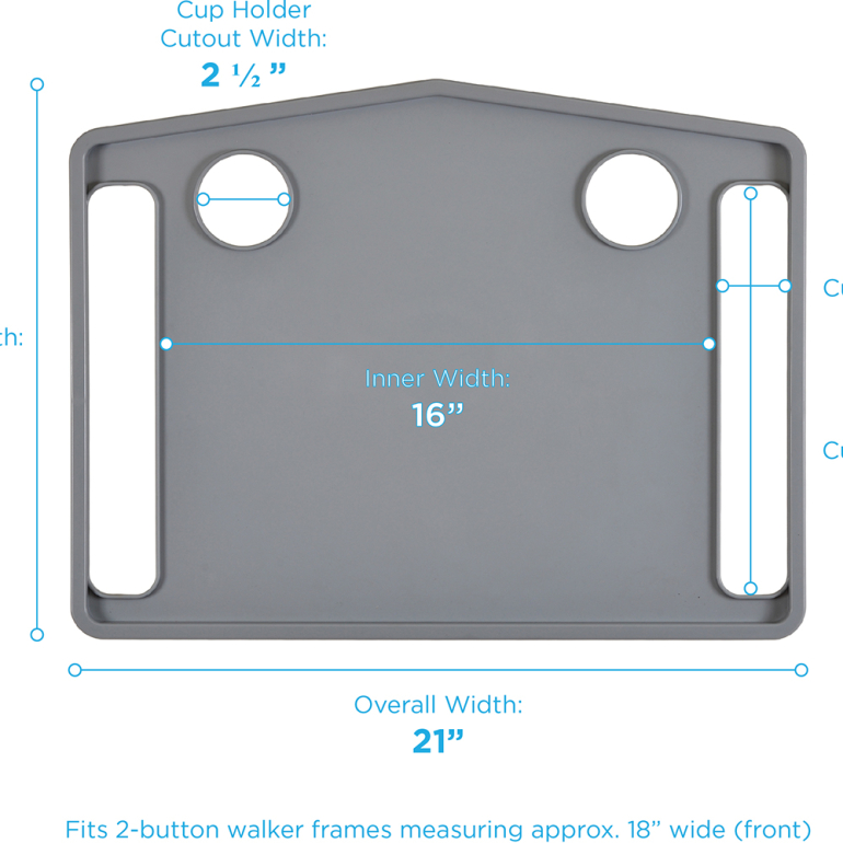 439T-R Nova Folding Walker Tray Non Foldable Dimensions