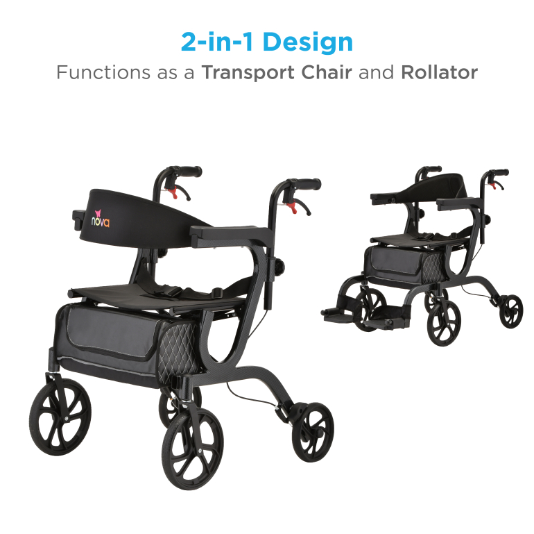 4500BK NOVA Gemini 2 in 1 Rollator Transport Chair Black 2 pictures
