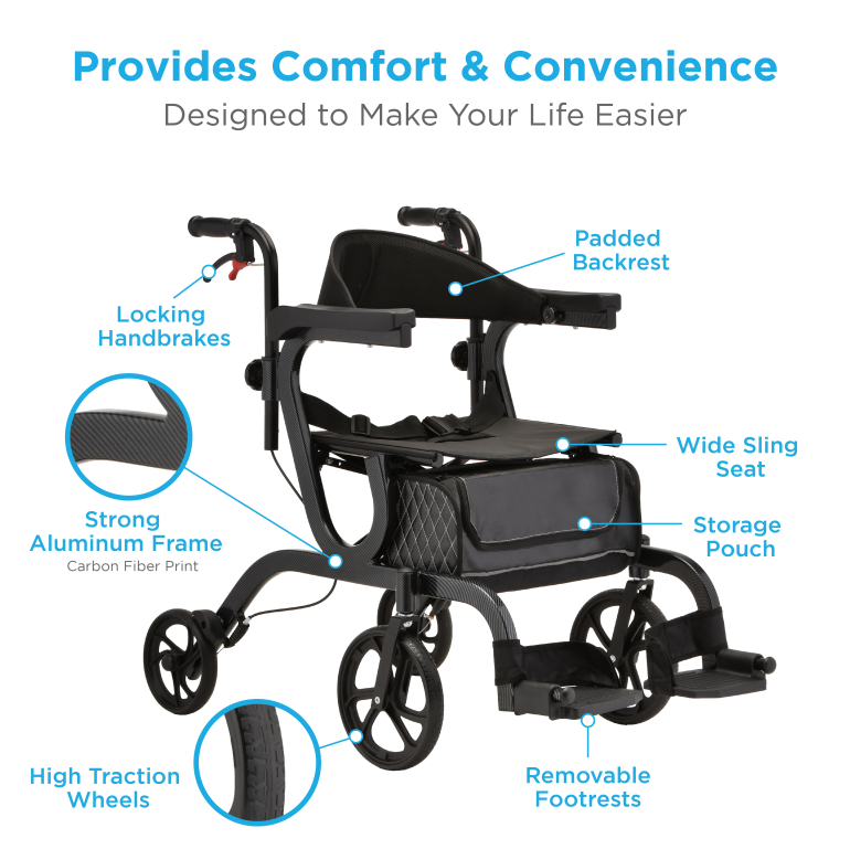 4500BK NOVA Gemini 2 in 1 Rollator Transport Chair Black Accessories