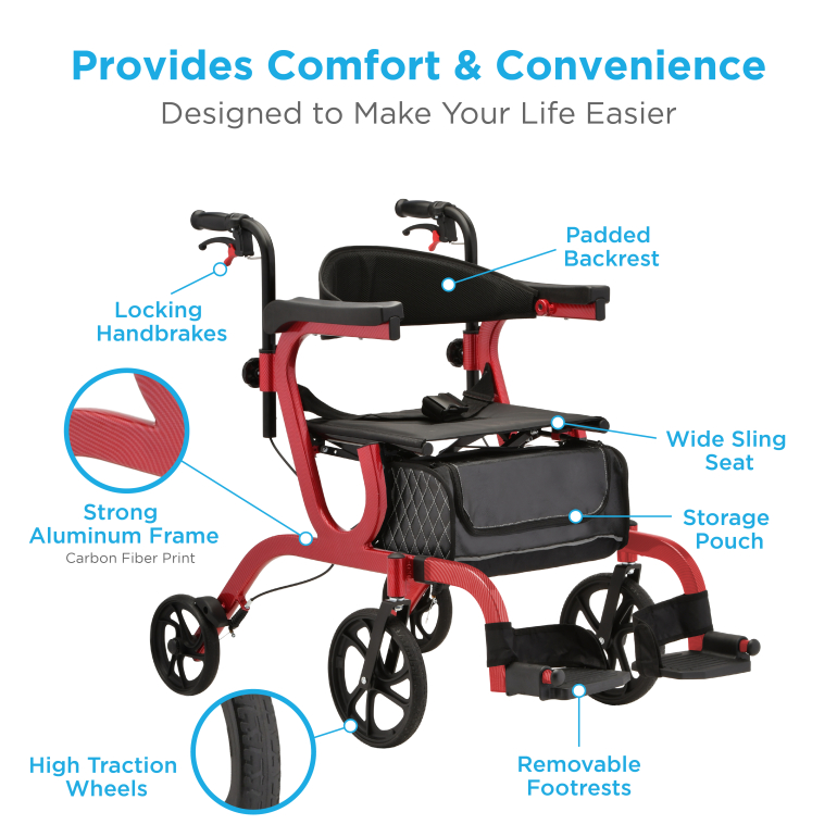 4500BK NOVA Gemini 2 in 1 Rollator Transport Chair Red Accessories