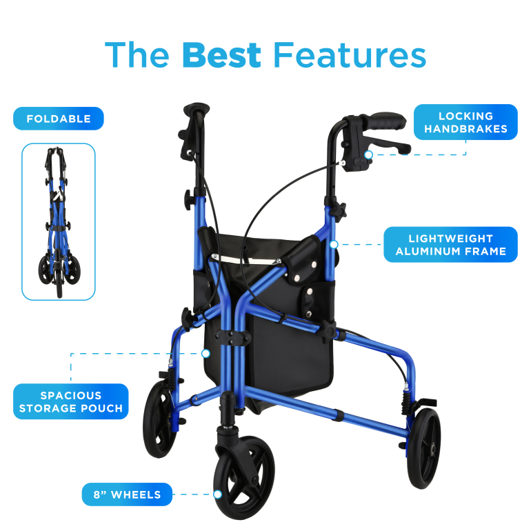 4903BL Active 3 Wheel Rollator Blue Best Features