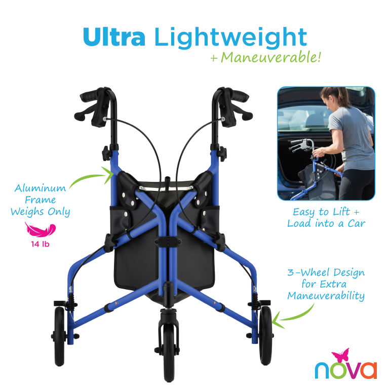 4903BL Active 3 Wheel Rollator Blue Infographic
