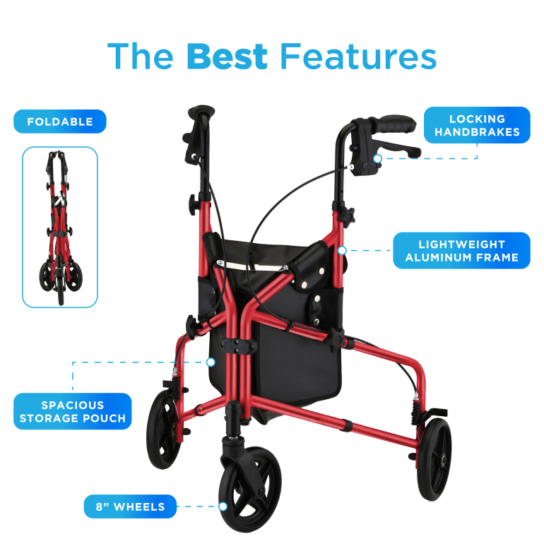 4903RD Nova Active 3 Wheel Rollator Red Best Features