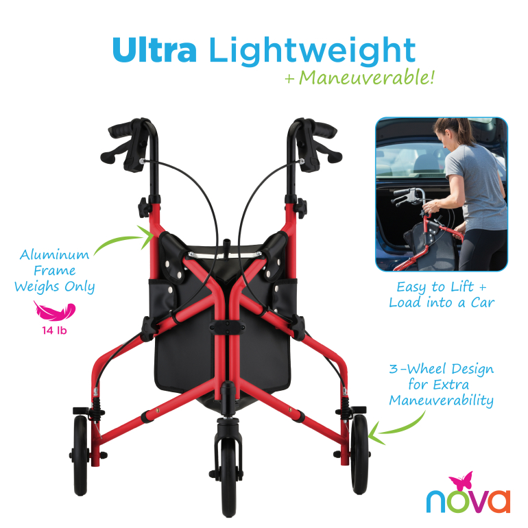 4903RD Nova Active 3 Wheel Rollator Red Infographic