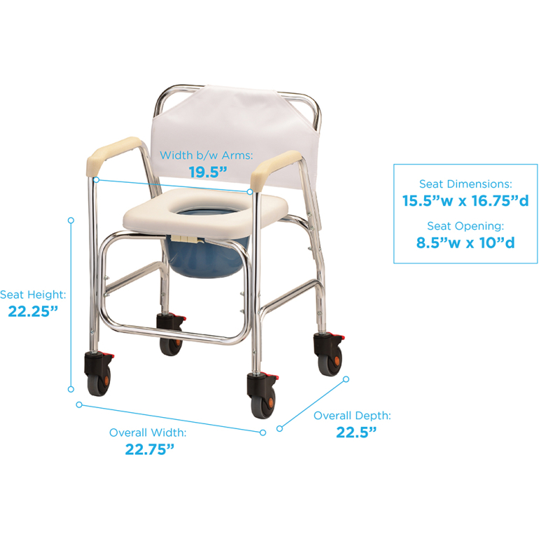 8800 NOVA SHOWER CHAIR AND COMMODE with WHEELS DIMENSIONS