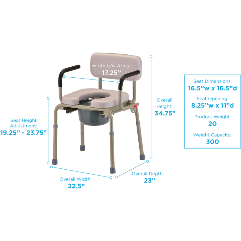 8901W NOVA PADDED DROP ARM COMMODE DIMENSIONS
