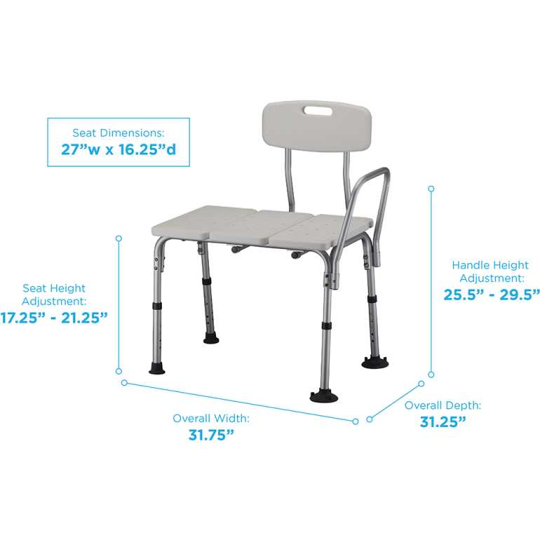 9071 Nova Transfer Bench with Back Dimensions