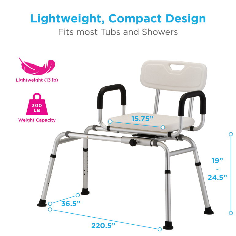 9076 Nova Sliding Swivel Seat Transfer Bench dimensions