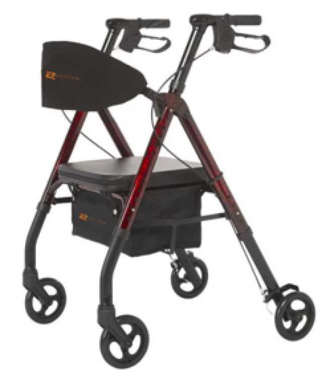 USED 807ULR Rhythm Healthcare Deluxe Universal 4 wheel Rollator Laser Red