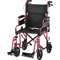 350R Nova Transport Chair Lightweight Flip Up Arms with Locking Hand Brakes Red thumbnail