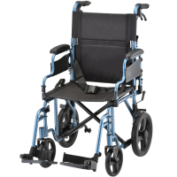 353B Transport Chair Lightweight Flip Back Desk Arms with Hand Breaks and 12in Rear Wheels Blue thumbnail