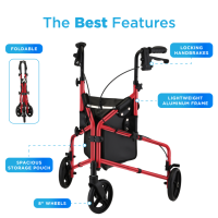 4903RD Nova Active 3 Wheel Rollator Red Best Features thumbnail