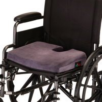 2655C Memory Foam Coccyx Cushion Velour Blue on wheelchair thumbnail 2655C Memory Foam Coccyx Cushion Velour Blue on wheelchair thumbnail
