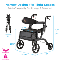 4500BK NOVA Gemini 2 in 1 Rollator Transport Chair Black Dimensions thumbnail
