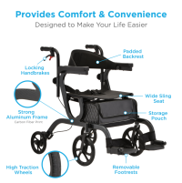 4500BK NOVA Gemini 2 in 1 Rollator Transport Chair Black Accessories thumbnail 4500BK NOVA Gemini 2 in 1 Rollator Transport Chair Black Accessories thumbnail