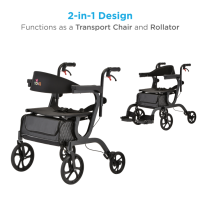 4500BK NOVA Gemini 2 in 1 Rollator Transport Chair Black 2 pictures thumbnail
