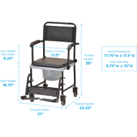 8805 NOVA DROP ARM COMMODE TRANSPORT CHAIR with WHEELS DIMENSIONS thumbnail