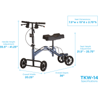 TKW-14 Nova Turning Knee Walker Heavy Duty Tall Dimensions thumbnail